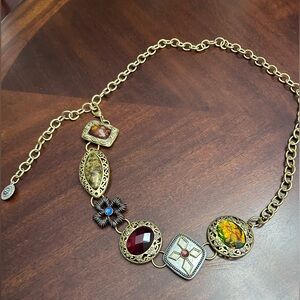 Chico's Concho Belt Boho Chunky Chain Belt  Oversized Jewels Antique Brass Tone